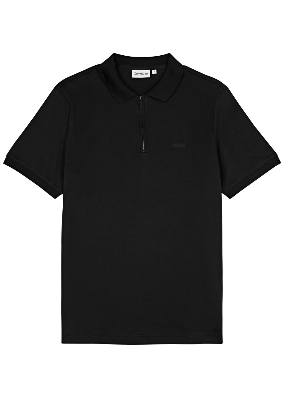 Calvin Klein Logo Cotton Polo Shirt In Black