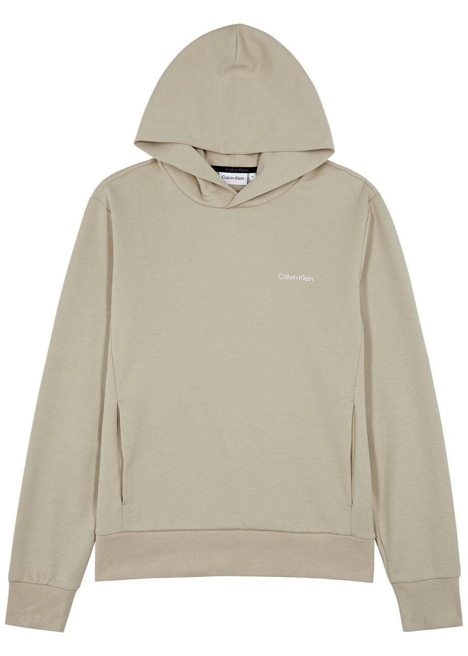 Calvin Klein Logo-print Hooded Cotton-blend Sweatshirt In Beige