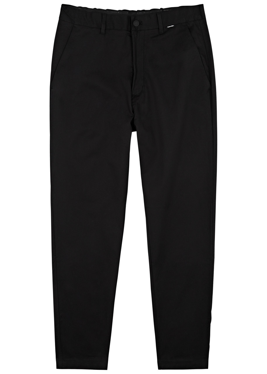 Calvin Klein Tapered Stretch-twill Trousers In Black