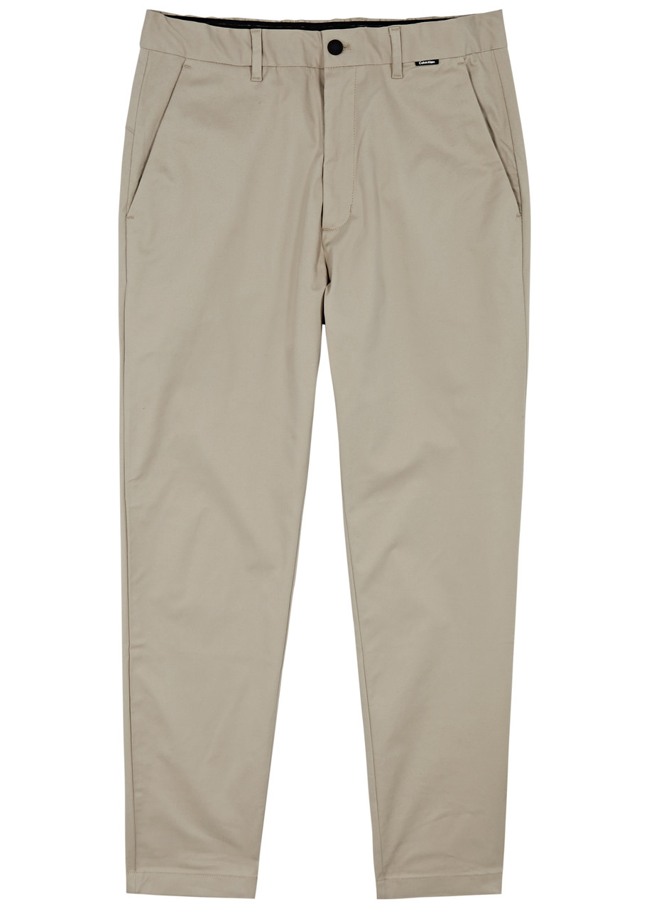 Calvin Klein Tapered Stretch-twill Trousers In Beige