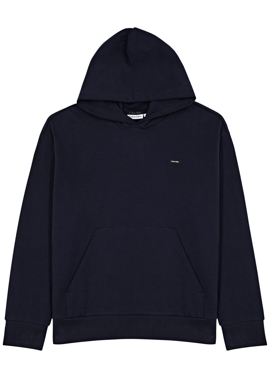 Calvin Klein Logo Hooded Cotton Sweatshirt In Navy