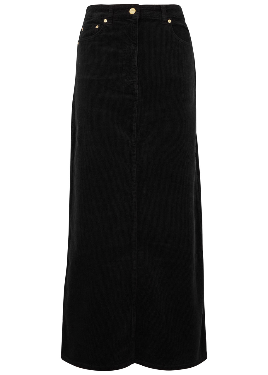 Shop Ganni Corduroy Maxi Skirt In Black