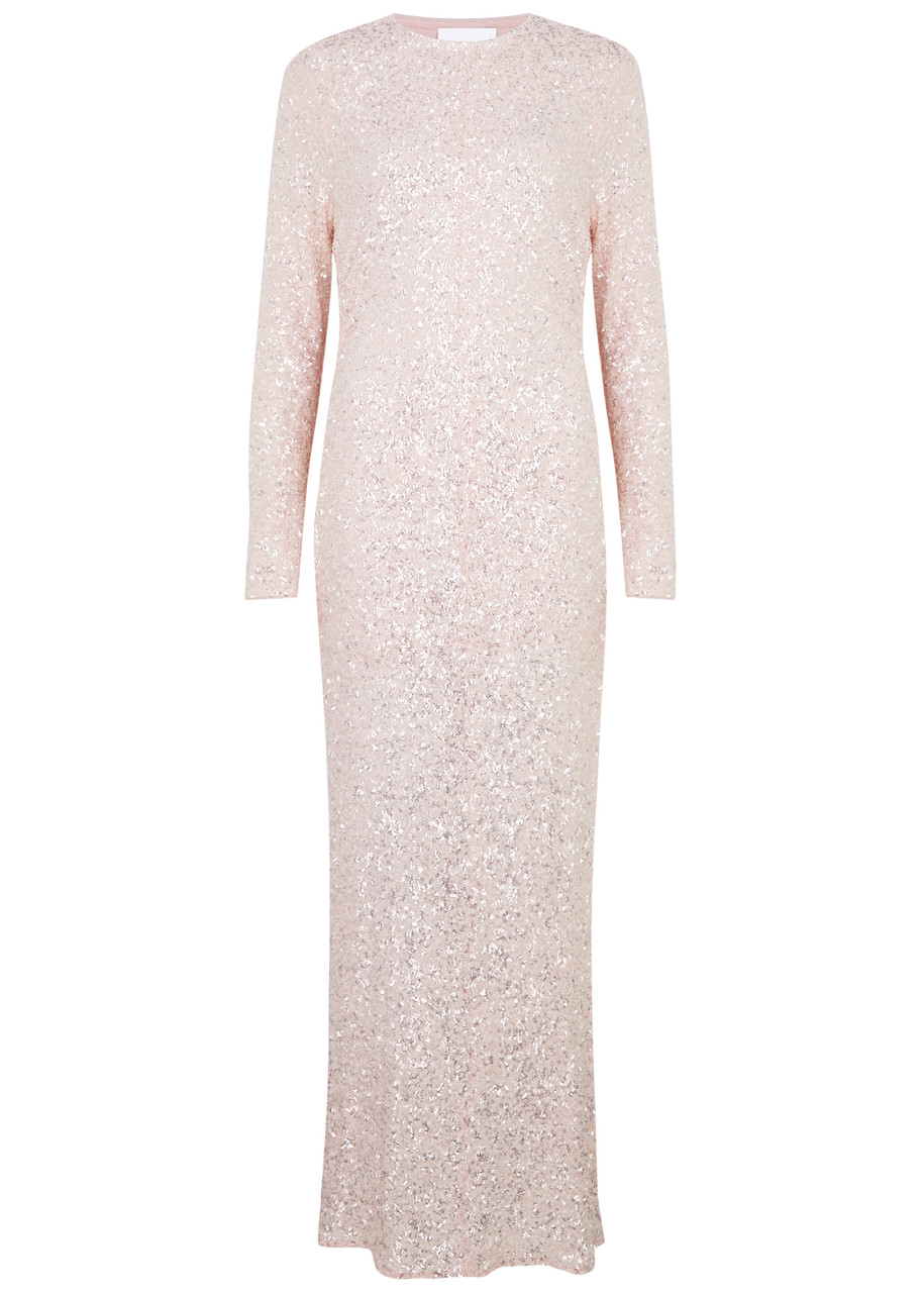 Shop Ganni Sequin Maxi Dress In Light Pink
