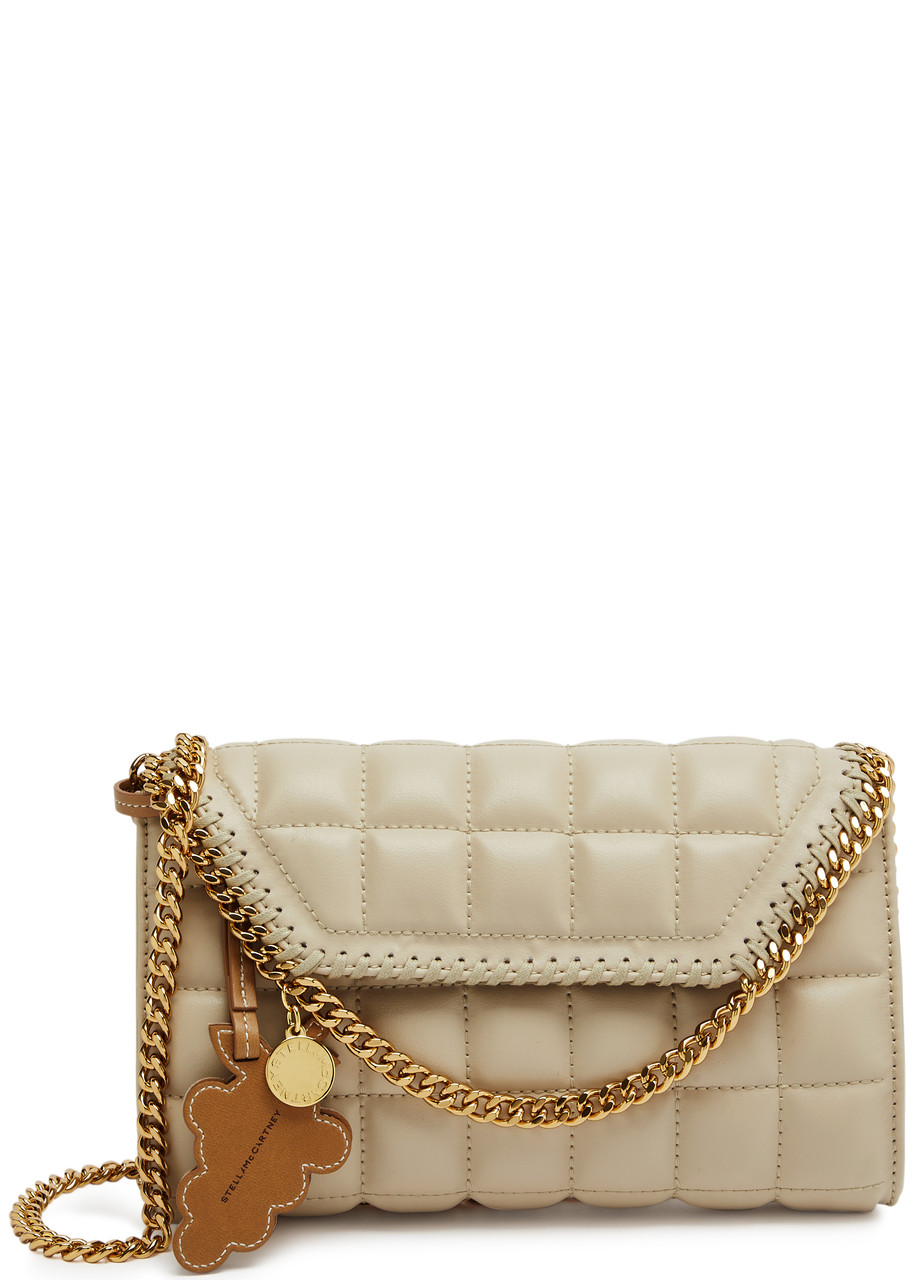 Stella Mccartney Falabella Quilted Faux Leather Cross-body Bag In Beige