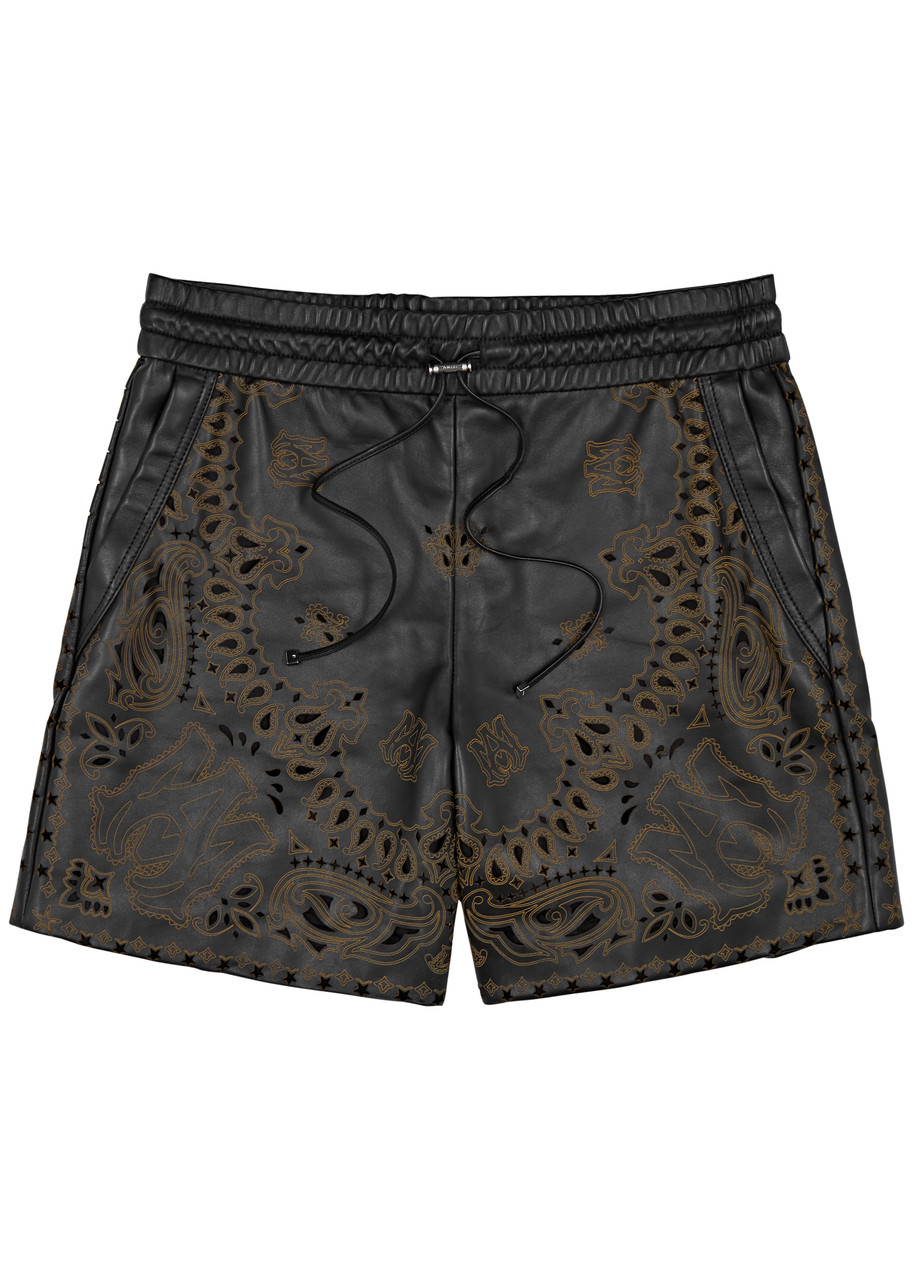 Amiri Laser-cut Bandana Leather Shorts In Black