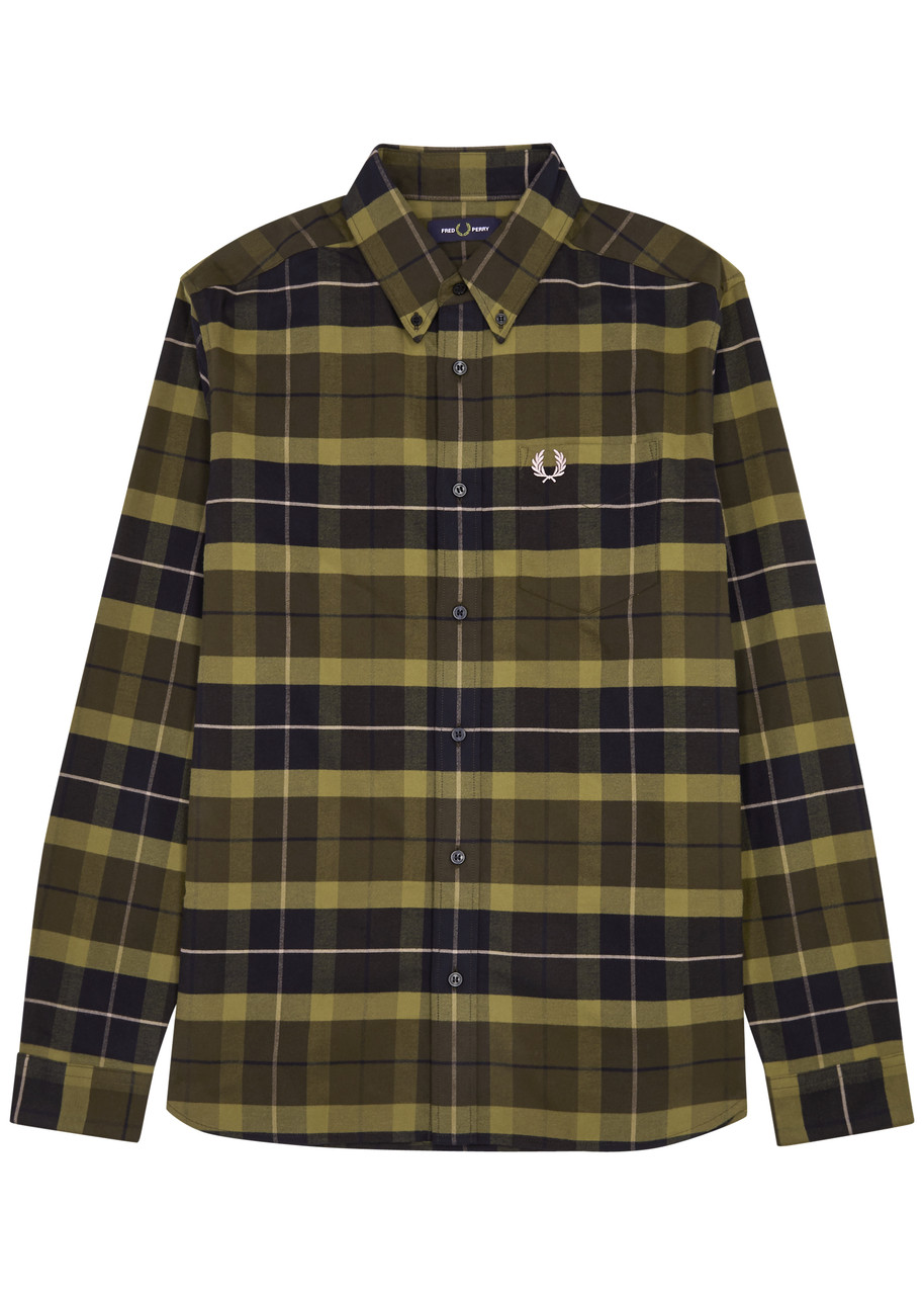 Fred Perry Checked Logo Flannel Shirt In Brown