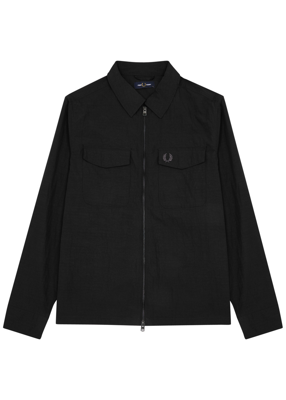 Fred Perry Crinkled Nylon Overshirt In Black