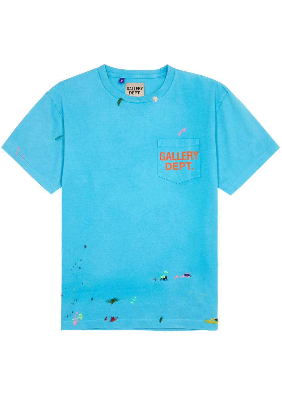 Shop Gallery Dept. Paint-splattered Logo Cotton T-shirt In Turquoise