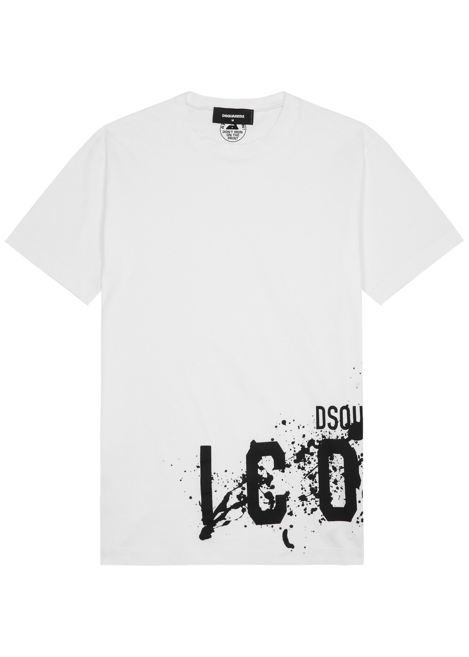 Shop Dsquared2 Icon Splash Logo Cotton T-shirt In White And Black