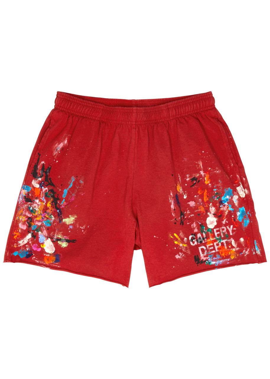 Shop Gallery Dept. Insomnia Paint-splattered Cotton Shorts In Red