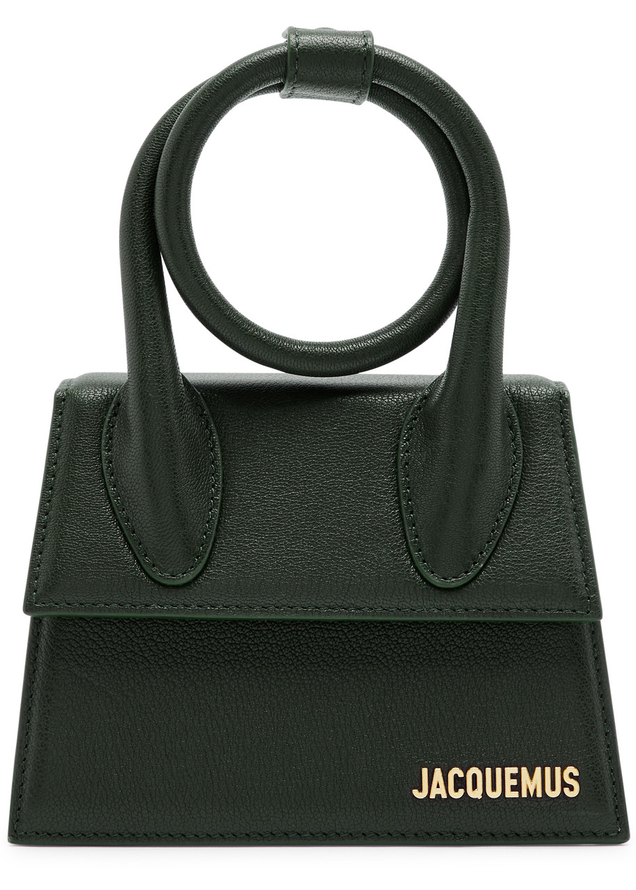 Jacquemus Le Chiquito Noeud Leather Top Handle Bag In Dark Green
