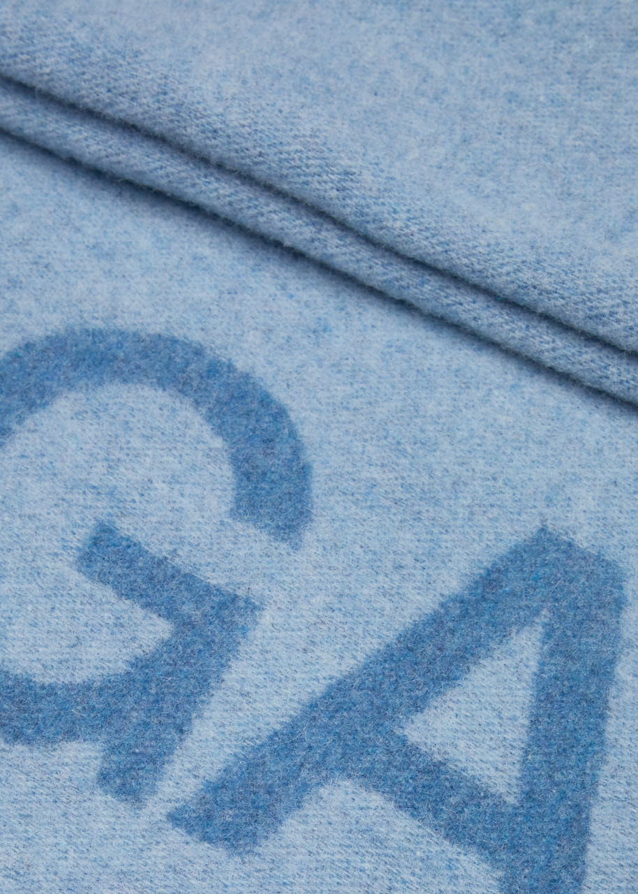  Ganni Logo Fringed Wool Scarf - Light Blue - One Size 