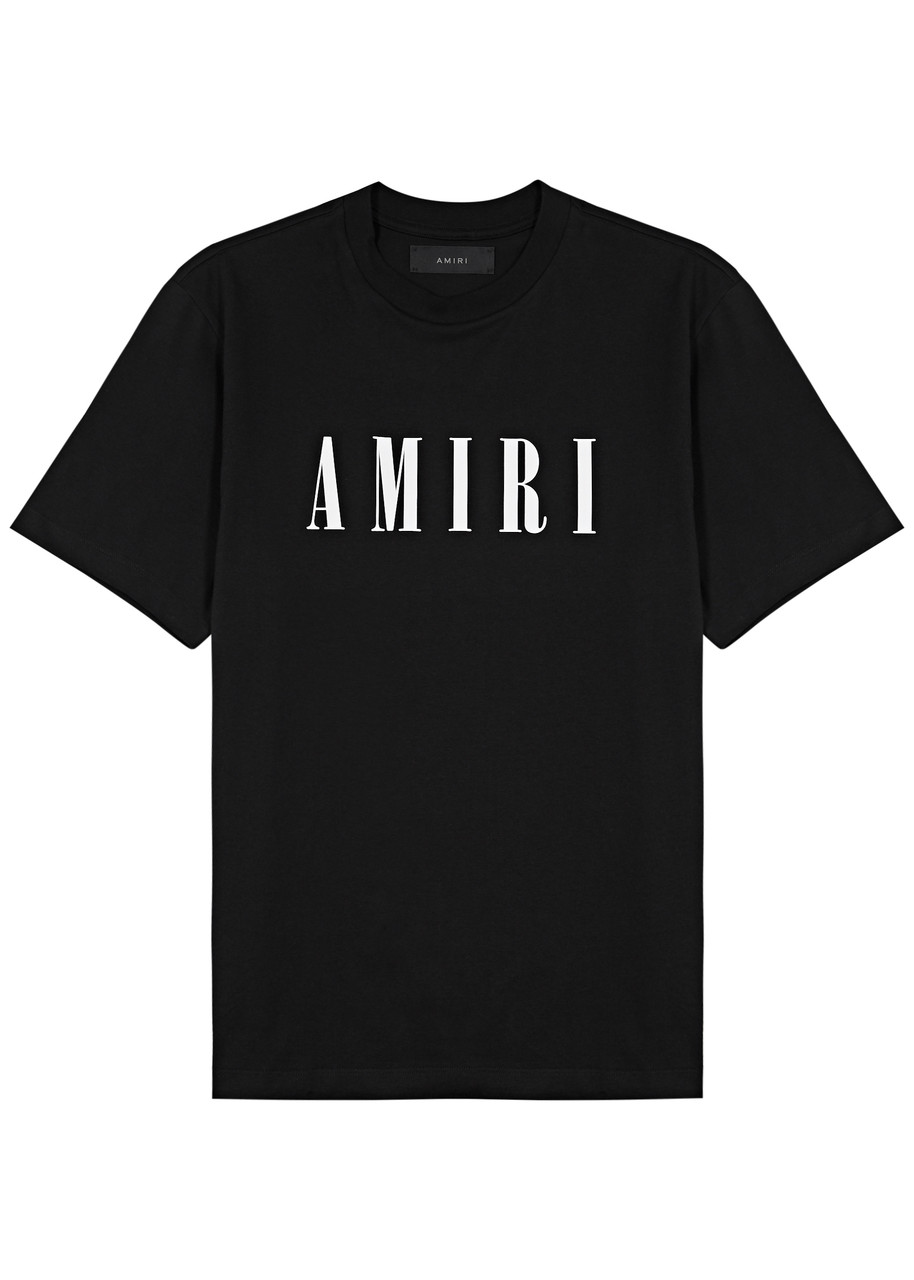 Amiri Men Black Crewneck T-shirt With Logo Lettering Print On The Front In Cotton Man In Black