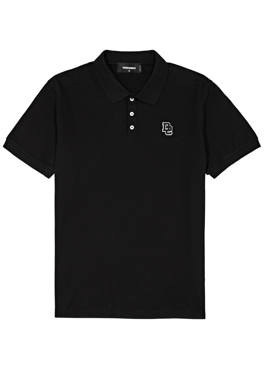 Shop Dsquared2 Logo Piqué Cotton-blend Polo Shirt In Black