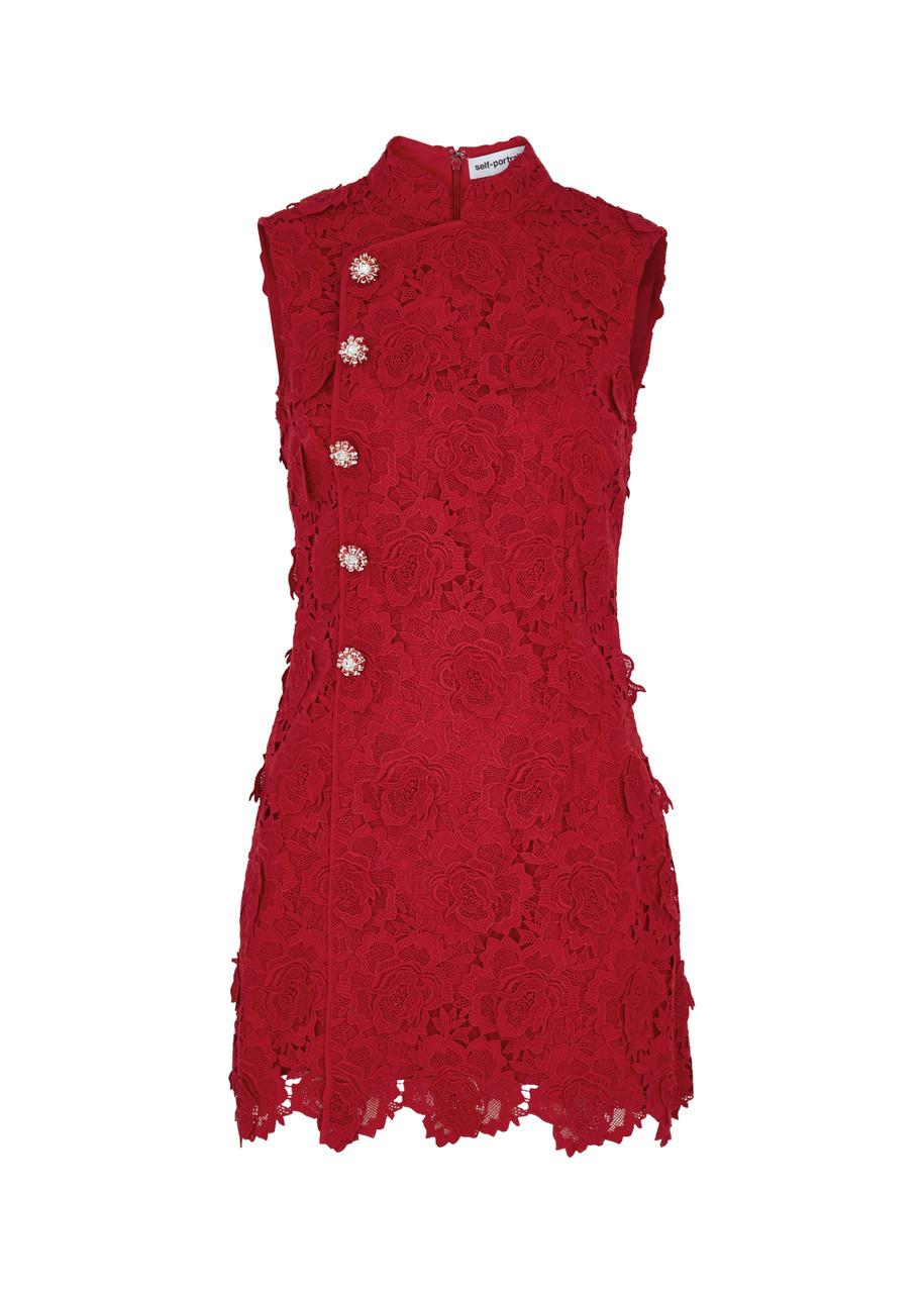 Self-portrait Floral Guipure Lace Mini Dress - Red - 6 (UK6