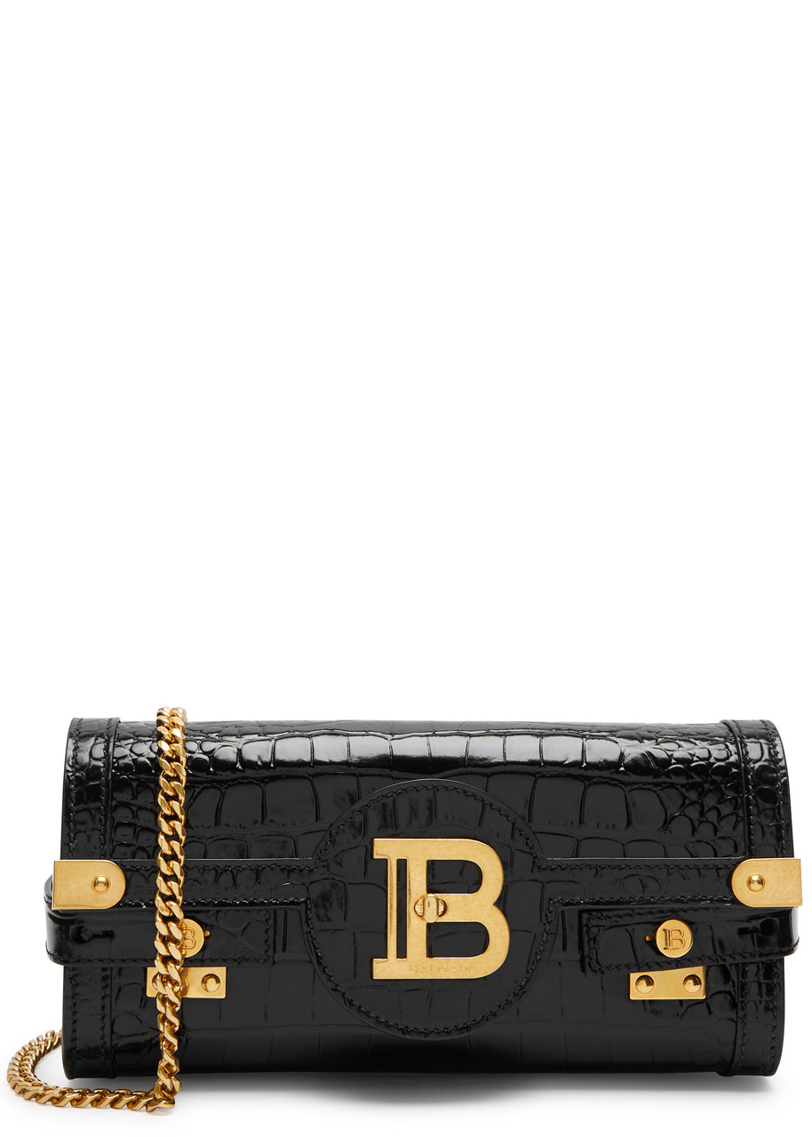 Balmain B-buzz Crocodile-effect Leather Clutch In Black