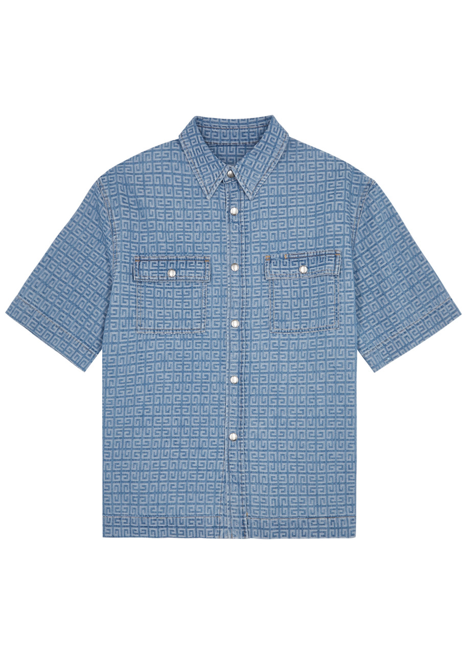 Shop Givenchy 4g-jacquard Denim Shirt In Light Blue