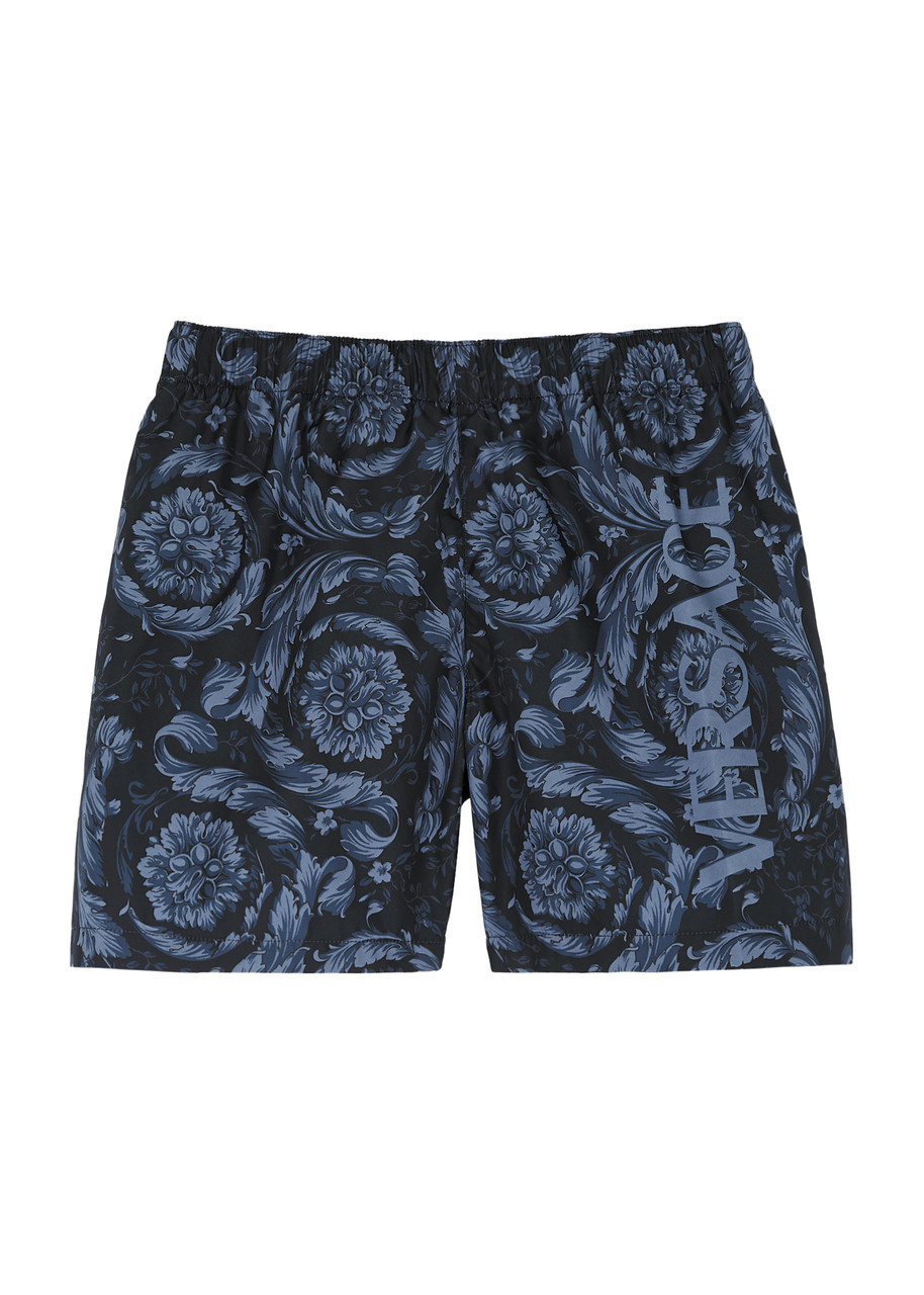 Versace Kids Printed Shell Swim Shorts (4-6 Years) In Navy