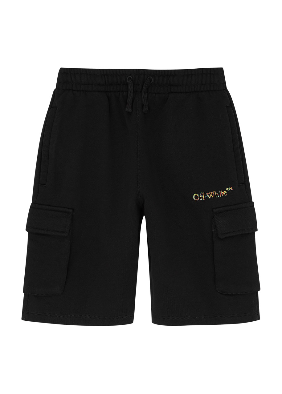 Off-white Kids Diag Logo Cotton Shorts (4-10 Years) In Black