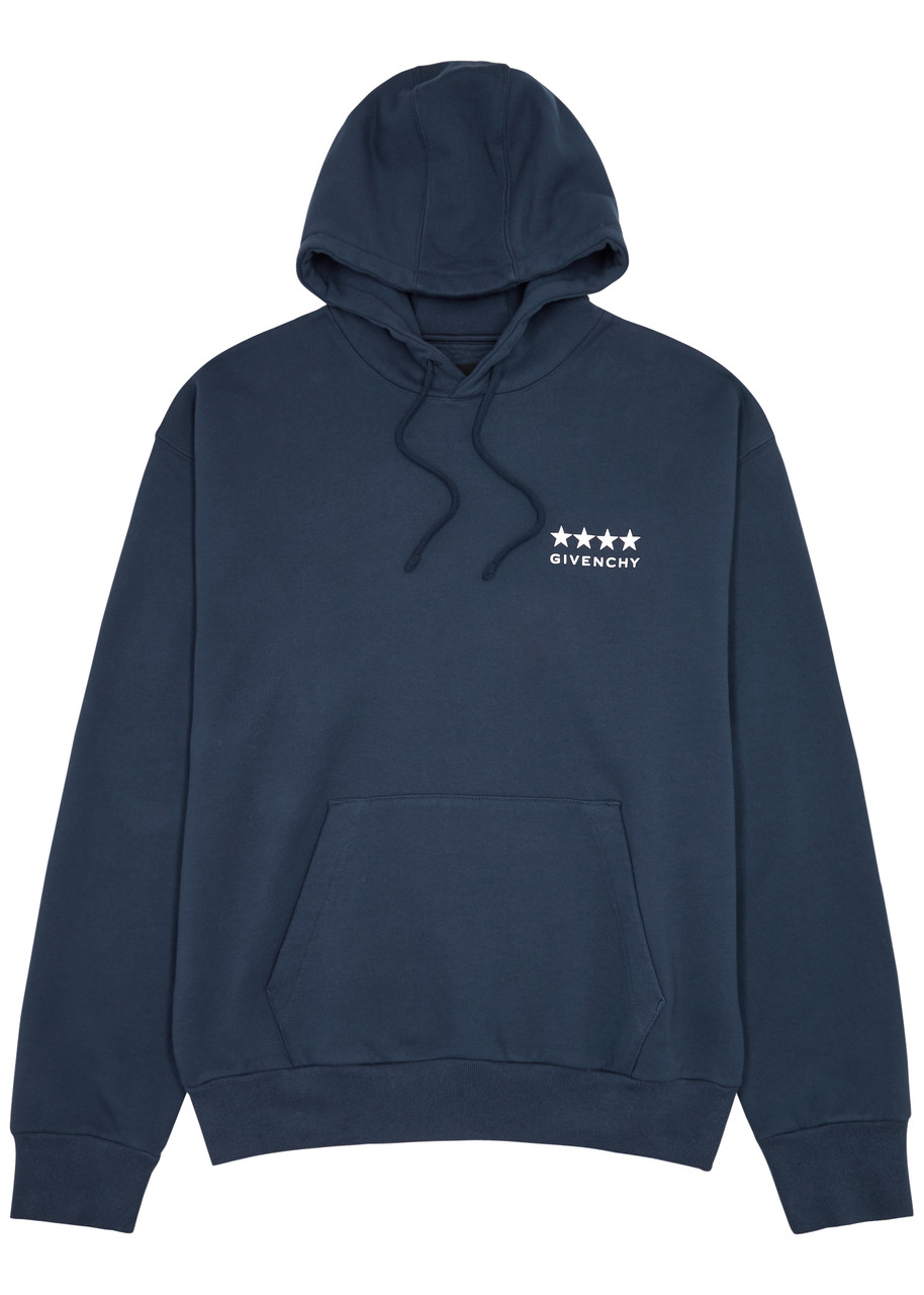 Givenchy Logo Hooded Cotton Sweatshirt In Dark Blue