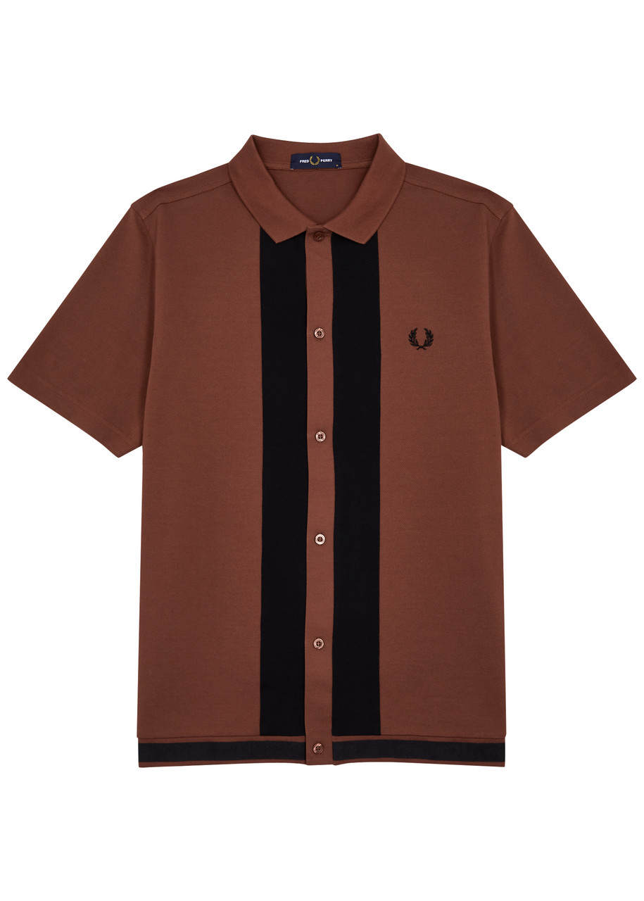 Fred Perry Cotton Panel Regular Fit Polo Shirt In Brown