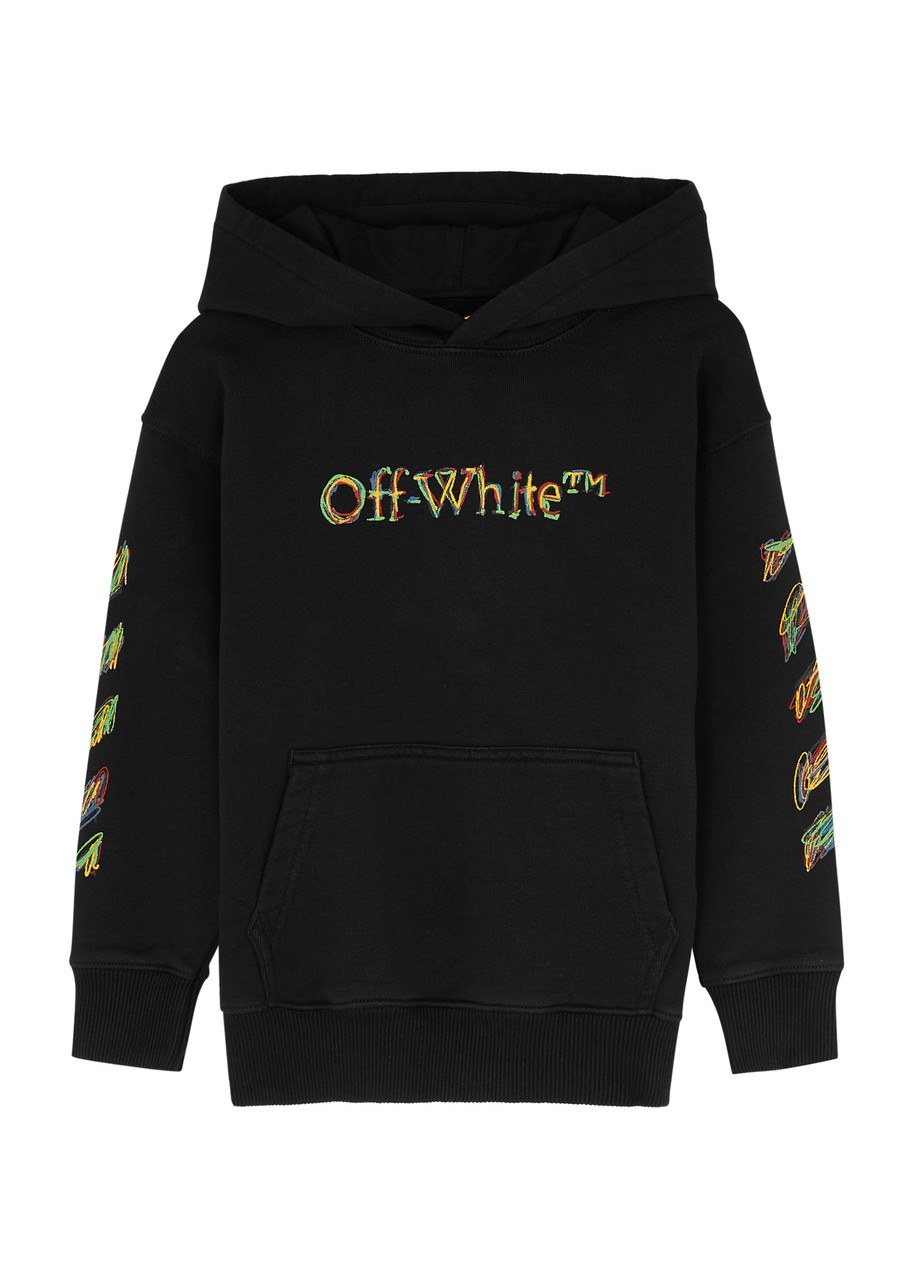 Off-white Kids Diag Hooded Cotton Sweatshirt (4-10 Years) In Black