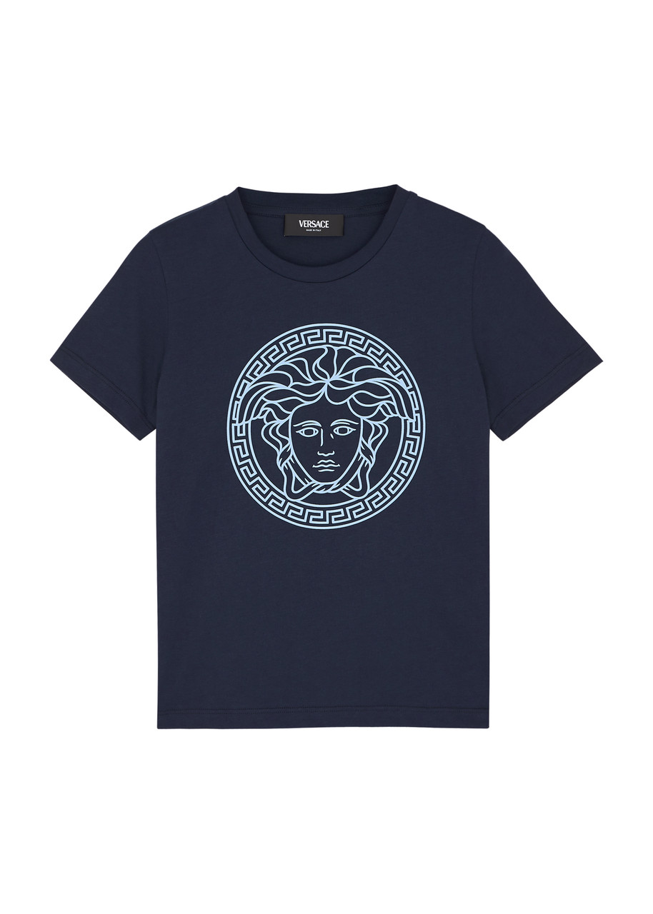 Versace Kids Logo-print Cotton T-shirt (4-6 Years) In Navy