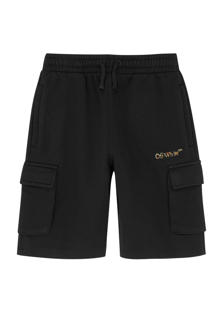 Off-white Kids Diag Logo Cotton Shorts (12 Years) In Black