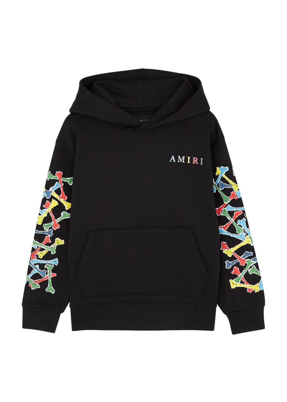 Amiri Kids Bones Scribble Hooded Cotton Sweatshirt In Black