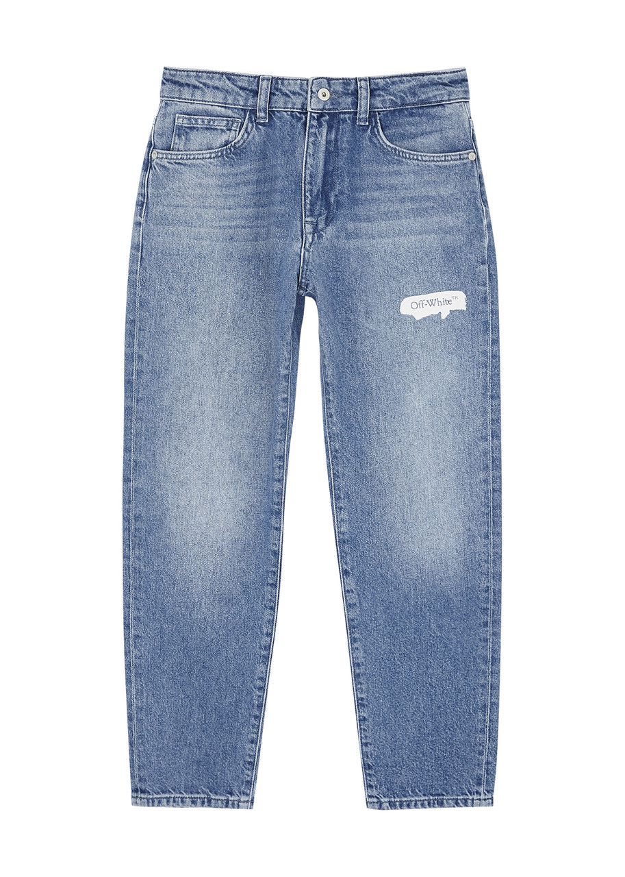 Off-white Kids Diag Logo Denim Jeans In Blue