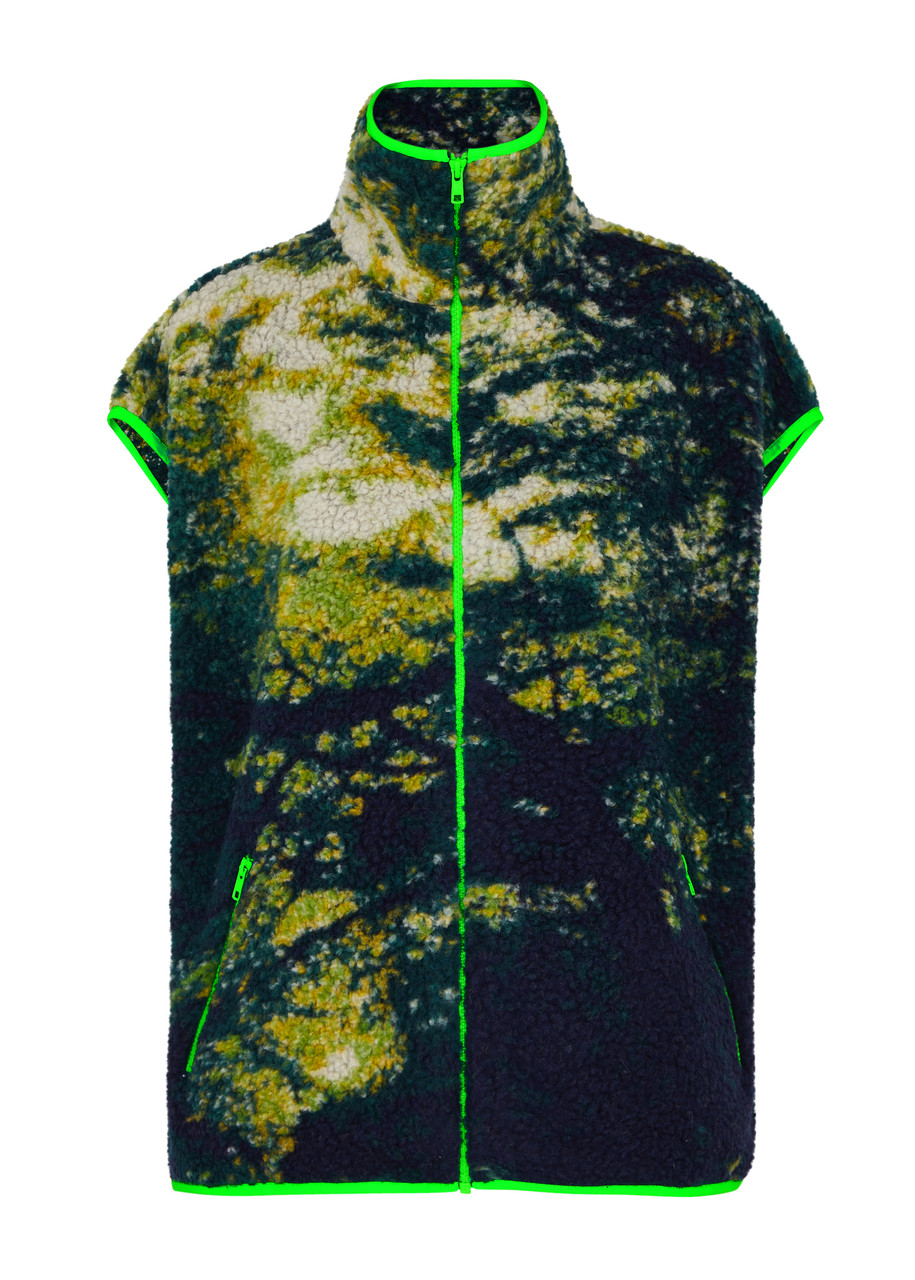 Conner Ives Printed Fleece Gilet In Green