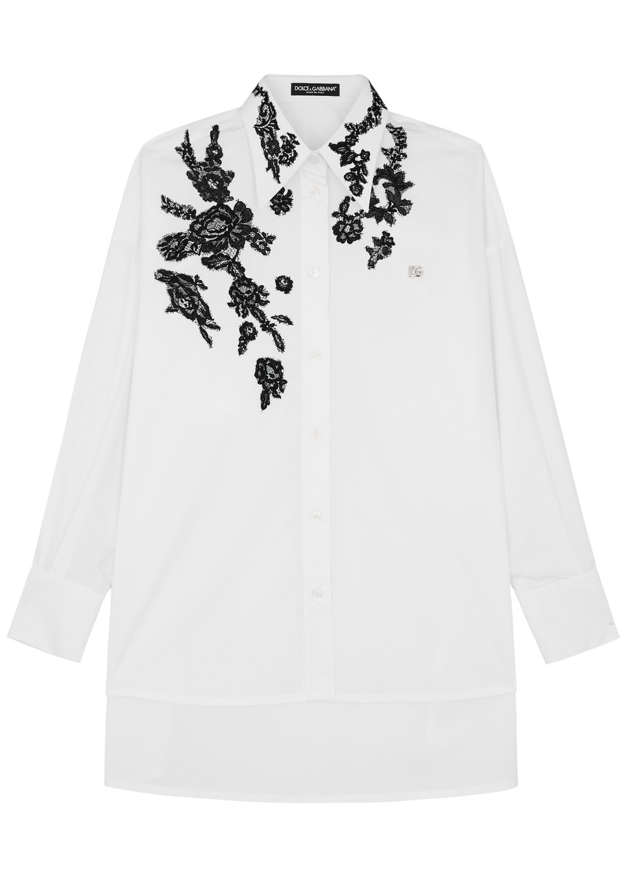 Shop Dolce & Gabbana Lace-appliquéd Cotton Shirt In White
