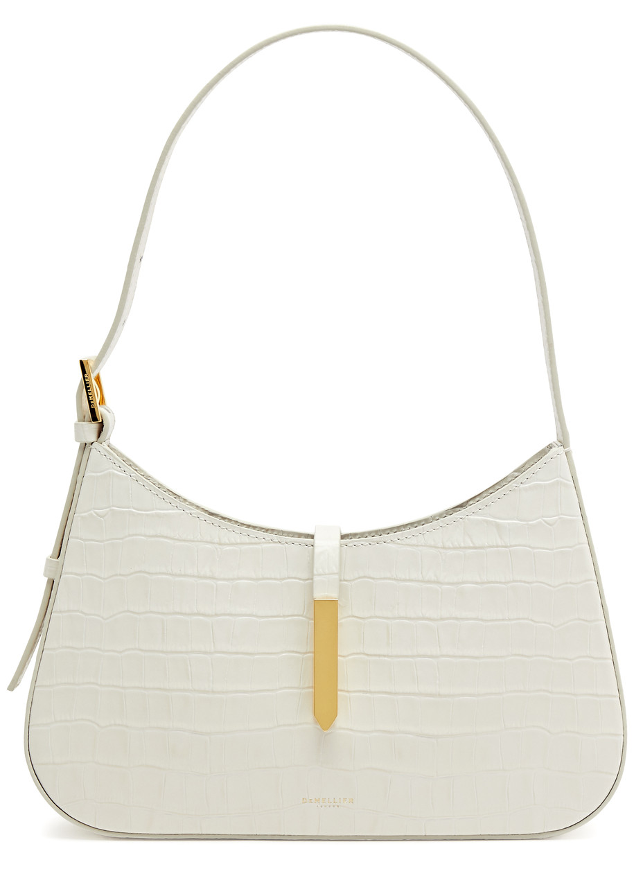 Demellier Tokyo Crocodile-effect Leather Shoulder Bag In Off White