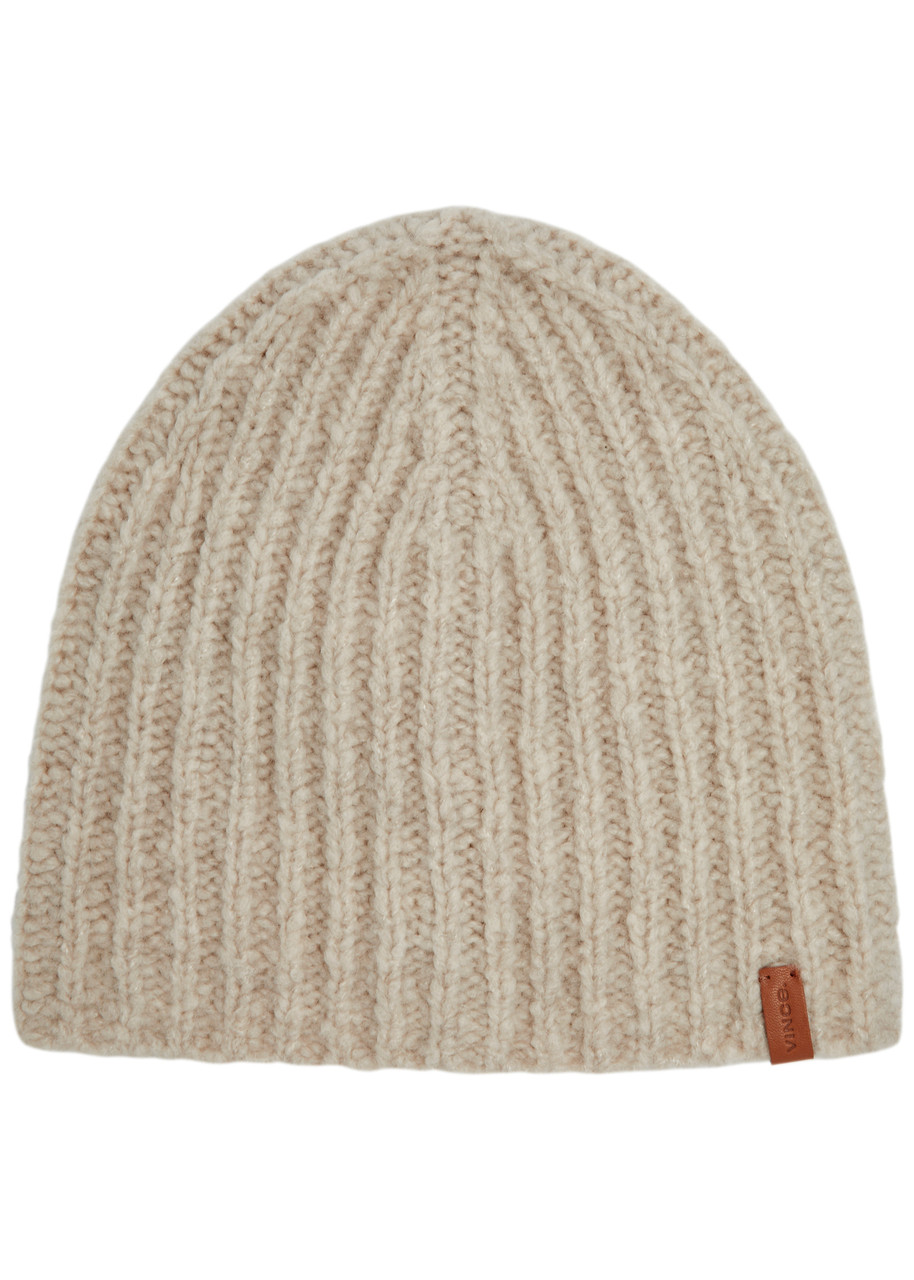 Vince Ribbed Cashmere And Silk-blend Beanie In Cream