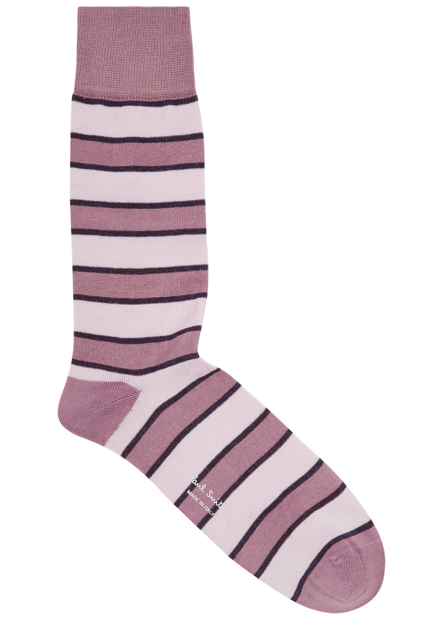 Paul Smith Eric Striped Stretch-cotton Socks In Mauve
