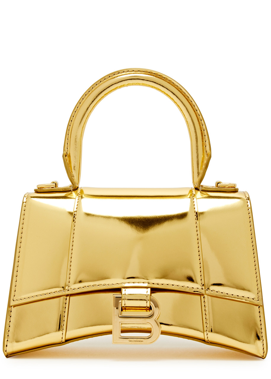 Balenciaga Hourglass Xs Metallic Leather Top Handle Bag In Gold