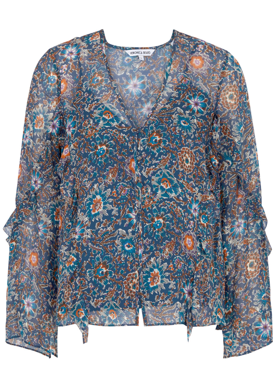 Shop Veronica Beard Blanchett Floral-print Silk Blouse In Multicoloured