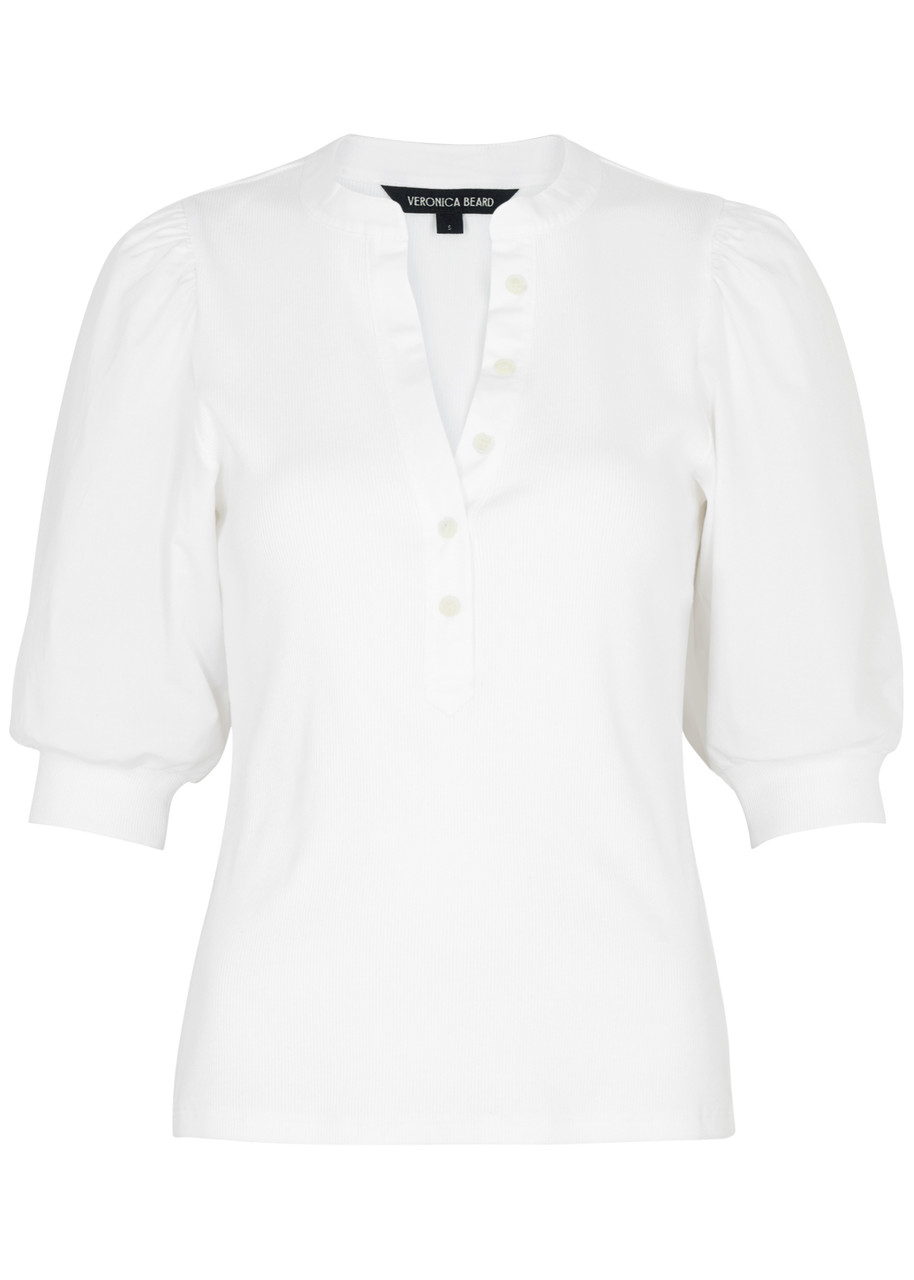 Veronica Beard Coralee Ribbed Stretch-cotton Top In White