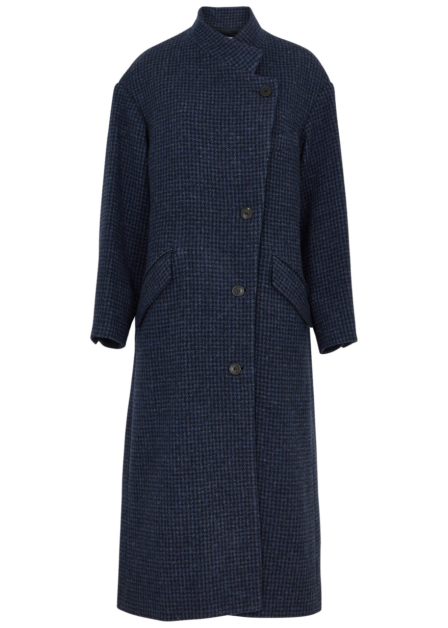 Shop Isabel Marant Étoile Sabine Checked Wool Coat In Navy