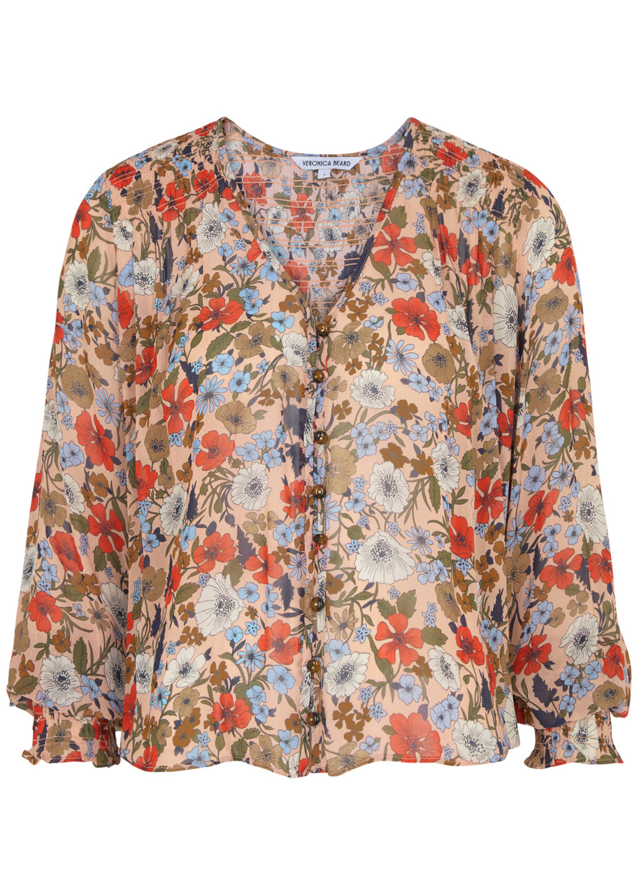 Veronica Beard Neha Floral Smocked Long-sleeve Top In Multicoloured