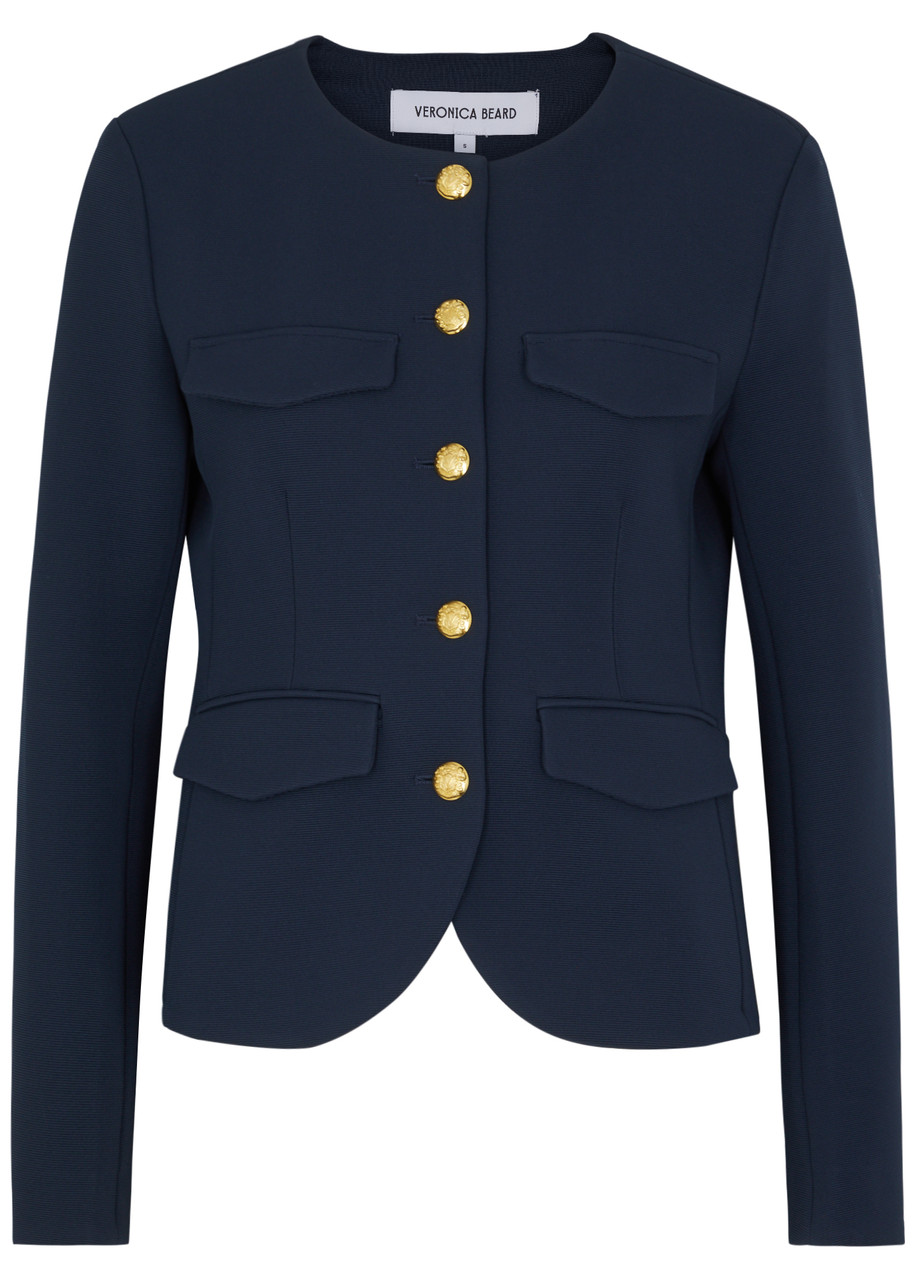 Shop Veronica Beard Kensington Stretch-knit Jacket In Blue