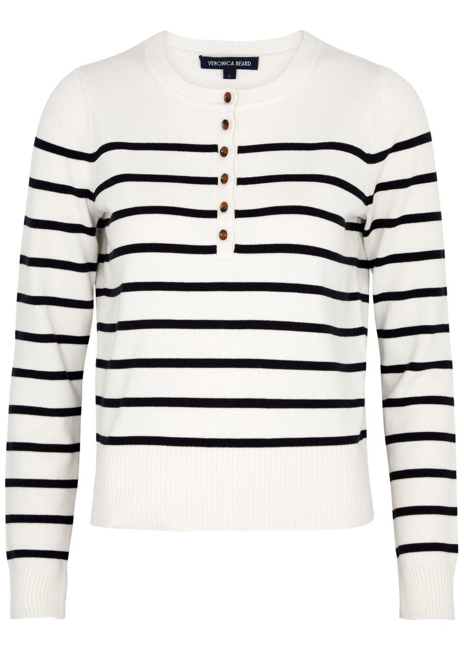 Shop Veronica Beard Dianora Striped Knitted Jumper In Off White