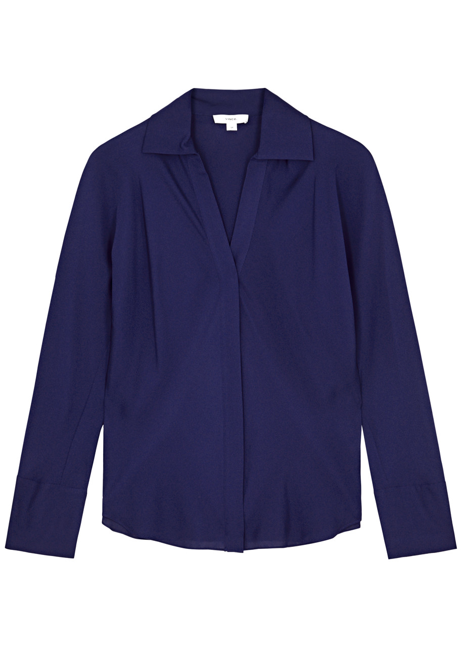 Shop Vince Silk Shirt In Dark Blue