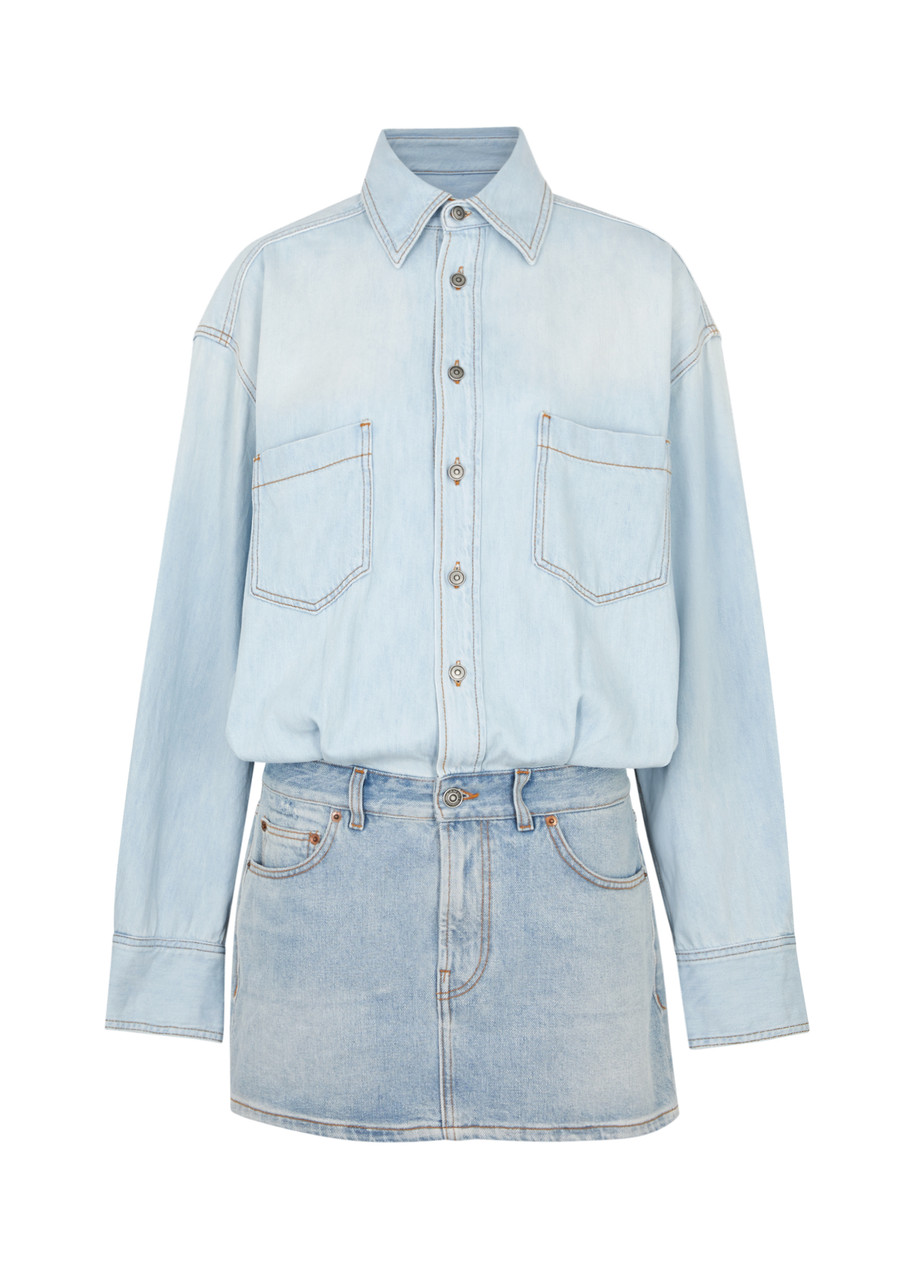 Shop Haikure Tatum Two-tone Denim Mini Shirt Dress In Blue