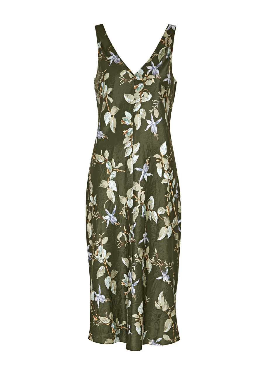 Vince Floral-print Crinkled Satin Slip Dress In Multicoloured