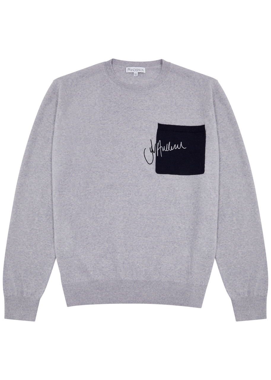 Jw Anderson Logo-embroidered Wool Jumper In Grey