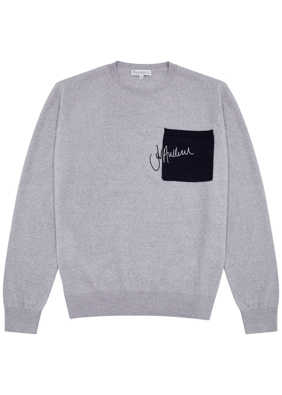 Jw Anderson Sweater Wool Patch Pocket In Grey