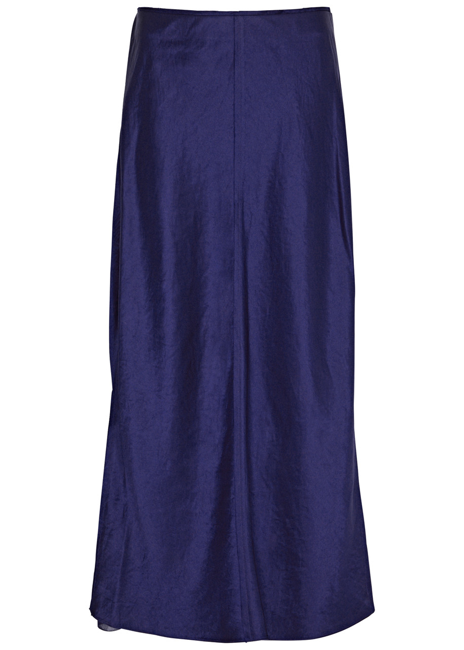 Vince Panelled Satin Midi Skirt In Dark Blue