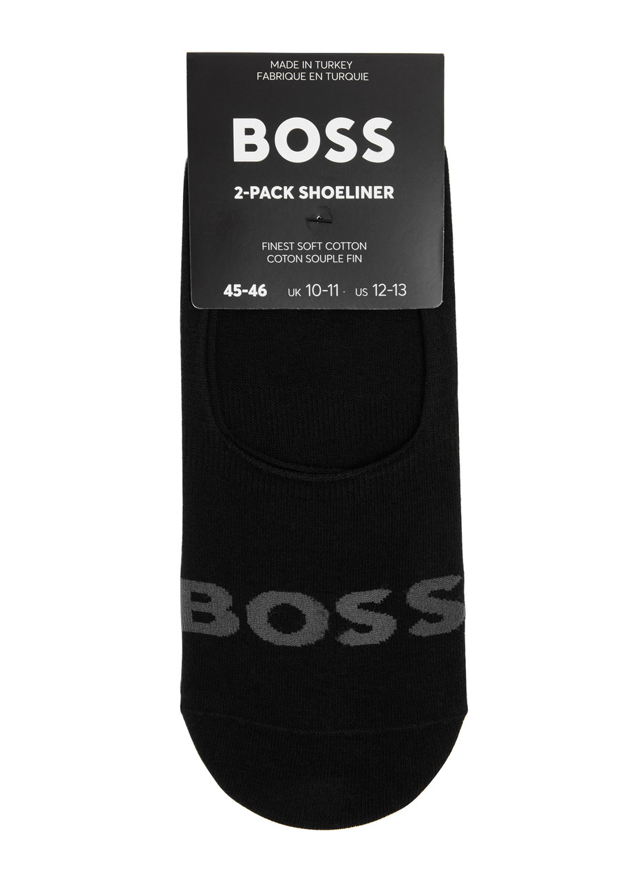 Hugo Boss Boss Logo Cotton-blend Trainer Socks In Black