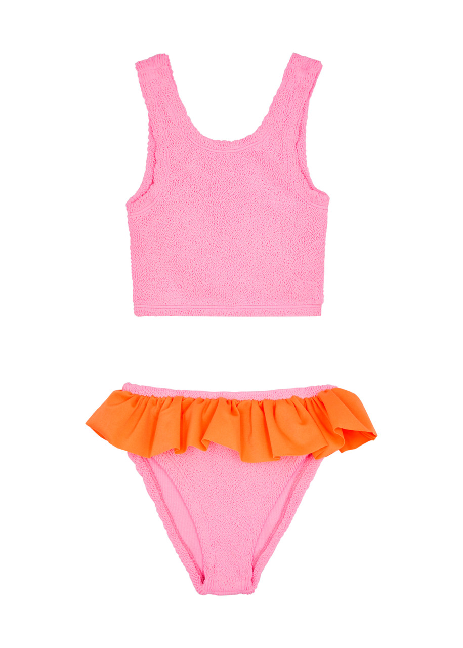 Hunza G Kids Olive Seersucker Bikini (7-12 Years) In Pink